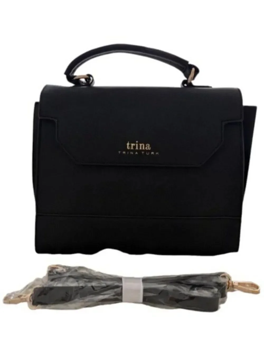 Trina Turk Top Handle Satchel Black Vegan Leather Shoulder Bag NWT $148 MSRP